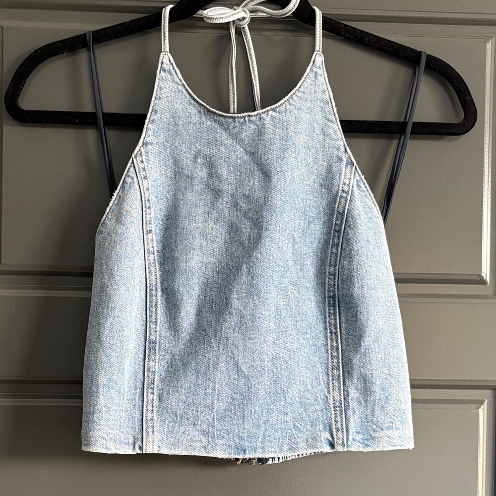 Alice + Olivia Light Blue Denim Halter Crop Top
